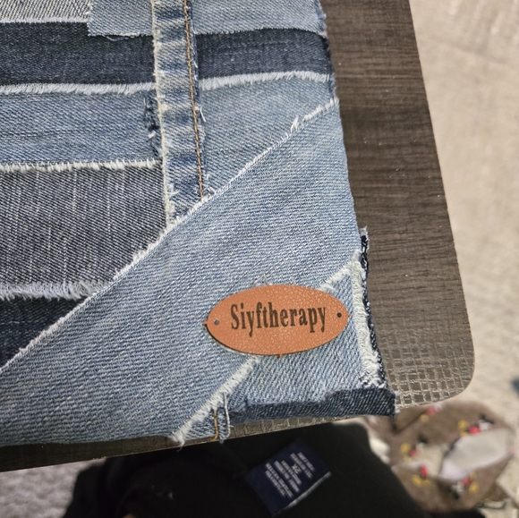 2 Pc Set Denim Patchwork Clutch And Matching Cuff Bracelet with Embellishments - Picture 7 of 9